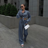 Autumn Chic Outfit Printed Long Sleeve Turndown Collar Shirt Wide-Leg Pants Fashion Two-Piece Suit