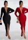 Women V-Neck Slit Solid Dress（customized,MOQ 6pcs/size/color,process time 7-10 days）
