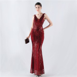 Plus Size Women Sequined Formal Party Maxi Evening Dress