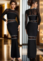 Women beaded sexy slit mesh bodycon dress