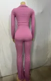 Women turndown collar knitting long sleeve top and Pants two-piece suit