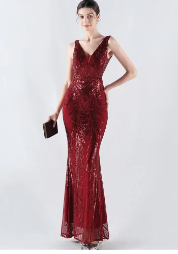 Plus Size Women Sequined Formal Party Maxi Evening Dress