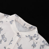 Puff Sleeve Ruffled Puff Shirt Printed Shorts Two Piece Set