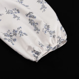 Puff Sleeve Ruffled Puff Shirt Printed Shorts Two Piece Set