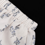 Puff Sleeve Ruffled Puff Shirt Printed Shorts Two Piece Set