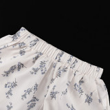 Puff Sleeve Ruffled Puff Shirt Printed Shorts Two Piece Set