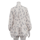 Puff Sleeve Ruffled Puff Shirt Printed Shorts Two Piece Set