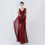 Plus Size Women Sequined Formal Party Maxi Evening Dress