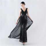 Plus Size Women Sequined Formal Party Maxi Evening Dress