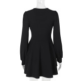 Women Fall V-Neck Gathered Bodycon Dress