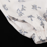 Puff Sleeve Ruffled Puff Shirt Printed Shorts Two Piece Set
