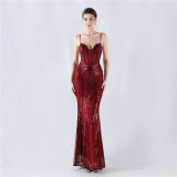 Plus Size Women Sequined Formal Party Maxi Evening Dress