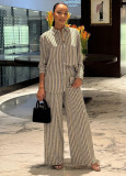 Women casual print long-sleeved shirt and wide-leg Pants two-piece suit