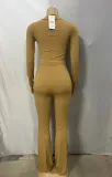 Women turndown collar knitting long sleeve top and Pants two-piece suit