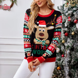 Casual Christmas Elk Pullover Sweater Autumn Winter Sequin Embroidery Round Neck Knitting Jacquard Sweater