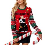 Cartoon Christmas Sweater Women's Autumn Winter Round Neck  Long Sleeve Loose Pullover Knitting Shirt