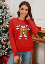 Christmas Cane Bow Sequin Women's Sweater Autumn Winter Fashion Round Neck Long Sleeve Knitting Shirt