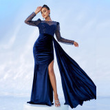 Long Sleeve Round Neck Sexy Long Mesh Sequin Formal Party Fishtail Evening Gown Bridesmaid Dresses