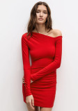 Autumn Solid Color Slash Shoulder Sexy Women's Bodycon Dress
