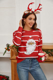 Knitting Shirt Loose Sequin Embroidery Santa Claus Holiday Striped Pullover Sweater