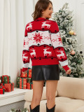 Autumn Winter Christmas Elk Knitting Shirt Christmas Red Sweater Knitting Jacquard Top