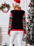 Casual Christmas Elk Pullover Sweater Autumn Winter Sequin Embroidery Round Neck Knitting Jacquard Sweater