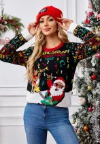Elk Jacquard Christmas Outfit Autumn Winter Santa Claus Knitting Sweater