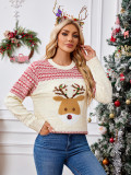 Women's Autumn Winter Sequin Embroidery Christmas Elk Pattern Sweater