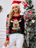 Casual Christmas Elk Pullover Sweater Autumn Winter Sequin Embroidery Round Neck Knitting Jacquard Sweater
