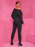 Autumn Winter Round Neck Long Sleeve Sweater Woolen Trousers Two Piece Set