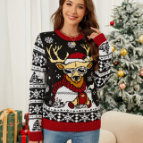 Women's Christmas Elk Jacquard Knitting Top Autumn Winter Pullover Sweater