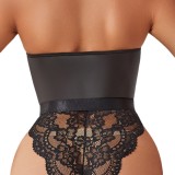 Sexy Jacquard Mesh Pu Leather Patchwork With Garter Buckle Sexy Lingerie Set