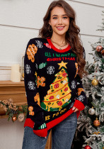 Women's Casual Loose Christmas Tree Contrast Jacquard Sweater