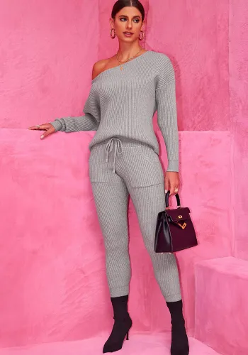 Autumn Winter Round Neck Long Sleeve Sweater Woolen Trousers Two Piece Set