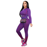 Women's Clothing Printed Yoga Sports Long Sleeve Top High Waist Trousers Two-Piece Set