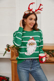 Knitting Shirt Loose Sequin Embroidery Santa Claus Holiday Striped Pullover Sweater