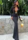 Autumn Solid Color Sexy V-Neck Butterfly Button Long Sleeve Slim Waist Women's Dress
