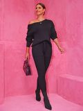 Autumn Winter Round Neck Long Sleeve Sweater Woolen Trousers Two Piece Set