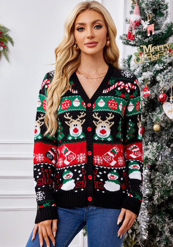 Loose Knitting Cardigan Autumn Winter Coat Women Casual Long-Sleeved Christmas Sweater