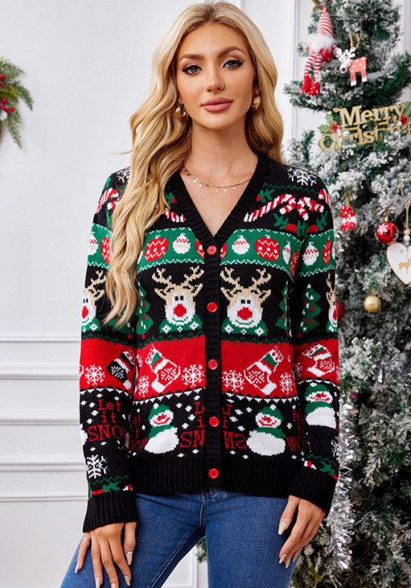 Loose Knitting Cardigan Autumn Winter Coat Women Casual Long-Sleeved Christmas Sweater