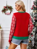 Autumn Winter Christmas Sweater Red Casual Letter Jacquard V-Neck Knitting Cardigan