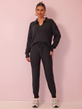 Autumn Winter Women Fashion Solid Color Sweater Trousers Knitting Two-Piece Set
