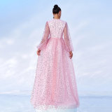 Long Sleeve V-Neck Long Sequin Formal Party Evening Dress Bridesmaid Dress