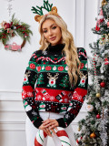 Autumn Winter  Omen's Long-Sleeved Turtleneck Pullover Snowman Christmas Sweater