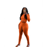Ribbed Elastic Yoga Sports Women's Tight Slim Two Piece Pants Set