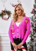 Women's Christmas Sweater Casual Short V-Neck Knitting Cardigan