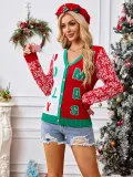 Autumn Winter Christmas Sweater Red Casual Letter Jacquard V-Neck Knitting Cardigan