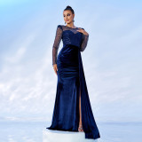 Long Sleeve Round Neck Sexy Long Mesh Sequin Formal Party Fishtail Evening Gown Bridesmaid Dresses