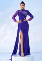 Long Sleeve Round Neck Sexy Long Beaded Mesh Formal Party Fishtail Evening Gown Bridesmaid Dresses