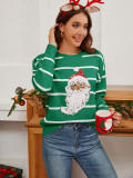 Knitting Shirt Loose Sequin Embroidery Santa Claus Holiday Striped Pullover Sweater